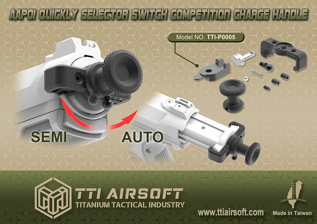 TTI Airsoft Selector Switch Competition Charge Handle for AAP-01 - Click Image to Close